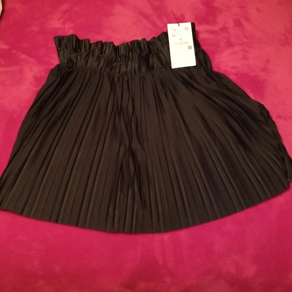 ZARA PLEATED POLYSTER SKIRT NWT NO BELT SIZE MED BLACK